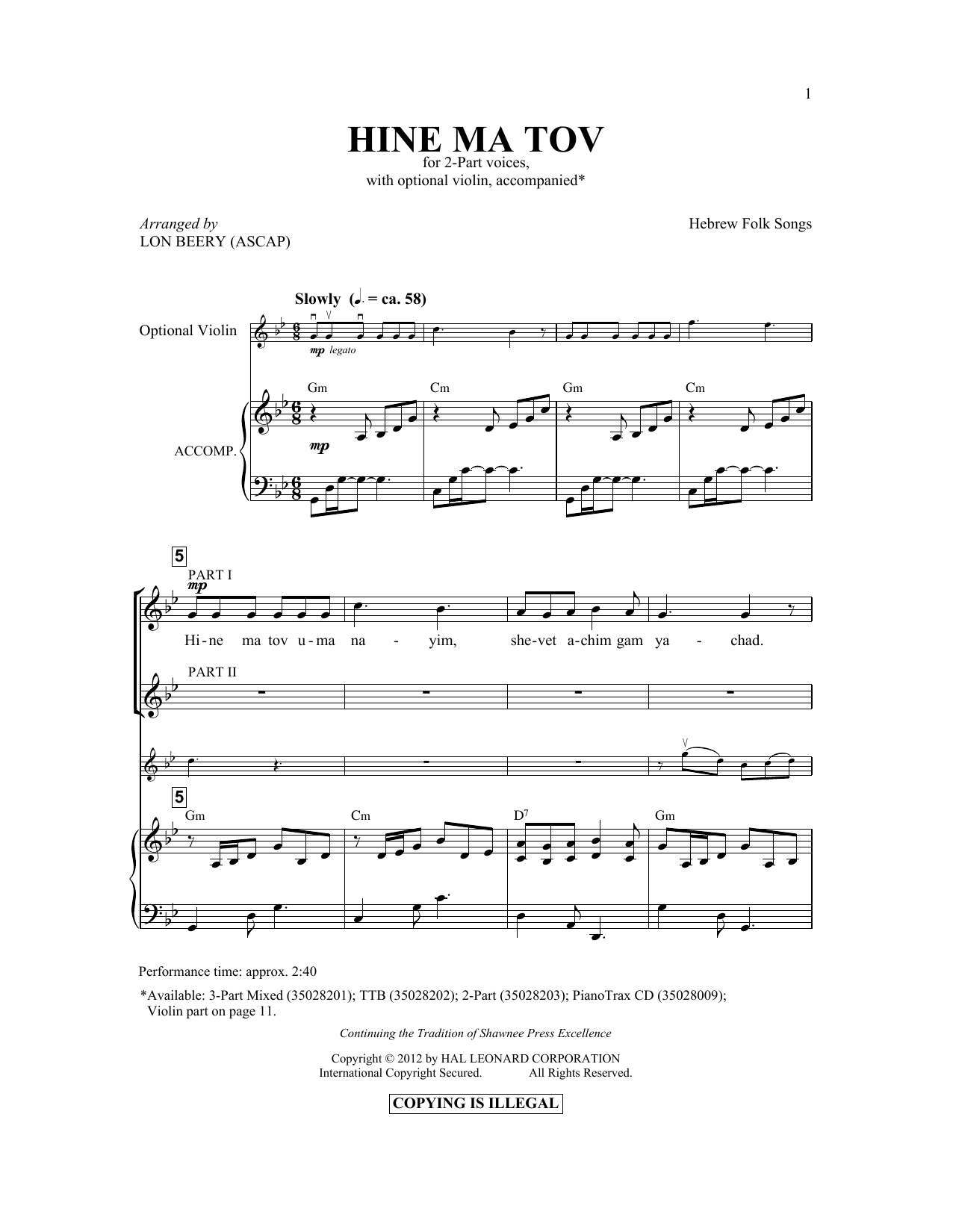 Download Lon Beery Hineh Ma Tov Sheet Music and learn how to play TTBB PDF digital score in minutes