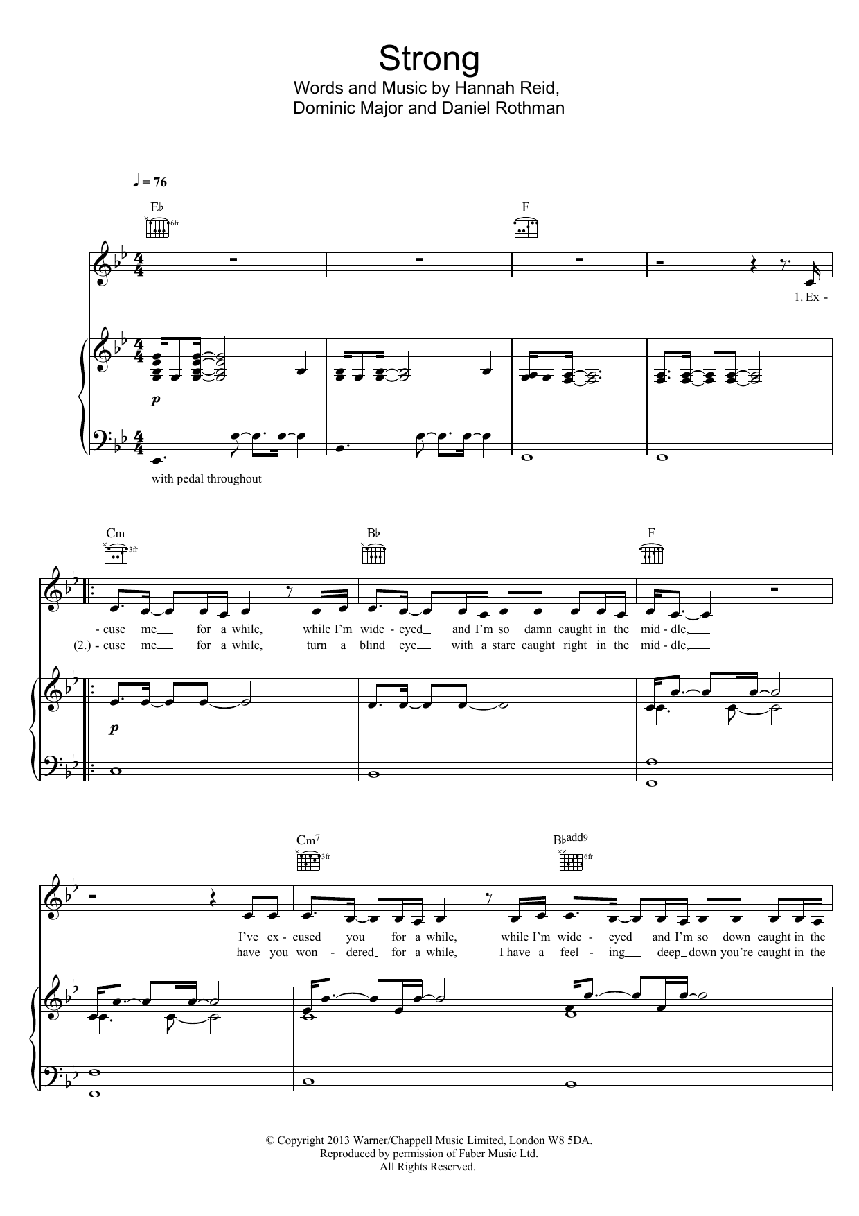 Download London Grammar Strong Sheet Music and learn how to play Piano, Vocal & Guitar PDF digital score in minutes