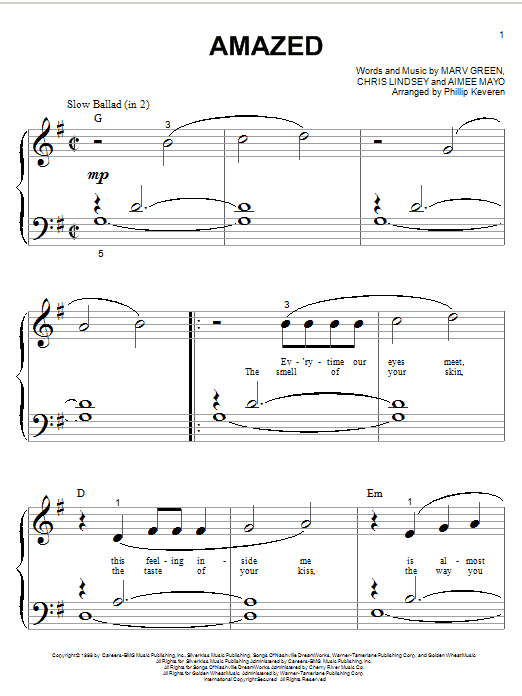 Download Lonestar Amazed Sheet Music and learn how to play Piano (Big Notes) PDF digital score in minutes