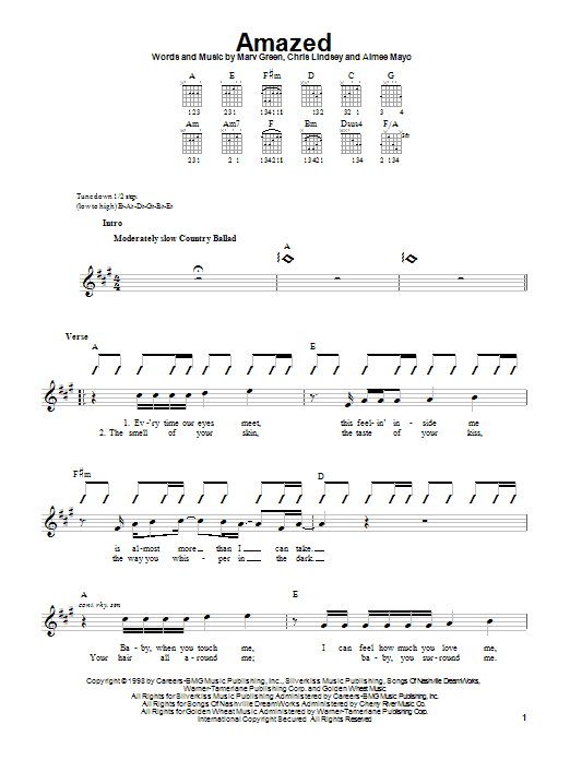 Lonestar Amazed Sheet Music Chords Download 5 Page Printable PDF