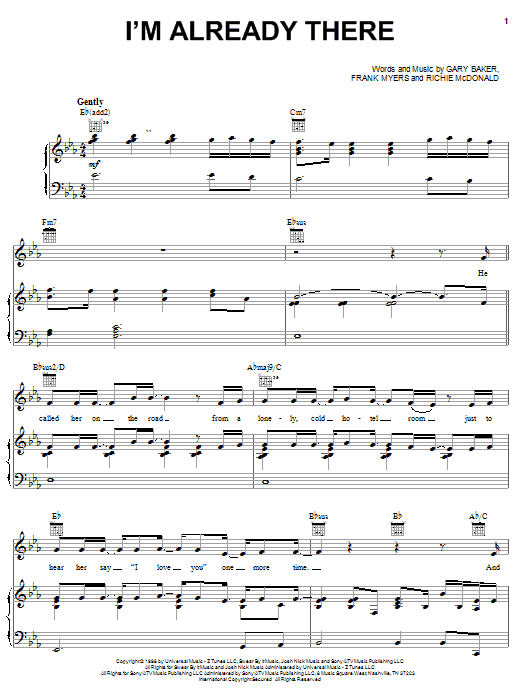 Download Lonestar I'm Already There Sheet Music and learn how to play Melody Line, Lyrics & Chords PDF digital score in minutes