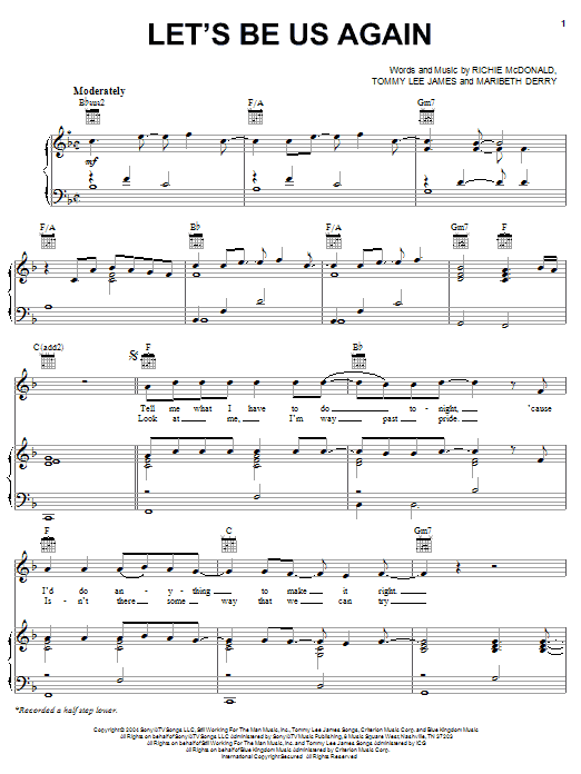 Download Lonestar Let's Be Us Again Sheet Music and learn how to play Piano, Vocal & Guitar (Right-Hand Melody) PDF digital score in minutes