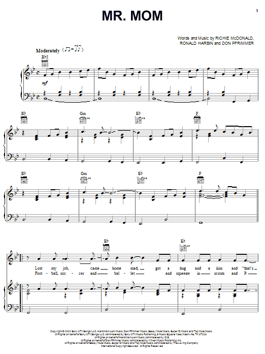 Download Lonestar Mr. Mom Sheet Music and learn how to play Piano, Vocal & Guitar (Right-Hand Melody) PDF digital score in minutes