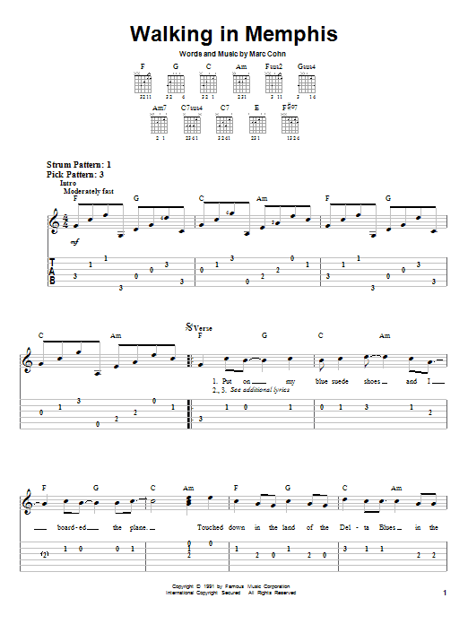 Download Lonestar Walking In Memphis Sheet Music and learn how to play Easy Guitar Tab PDF digital score in minutes