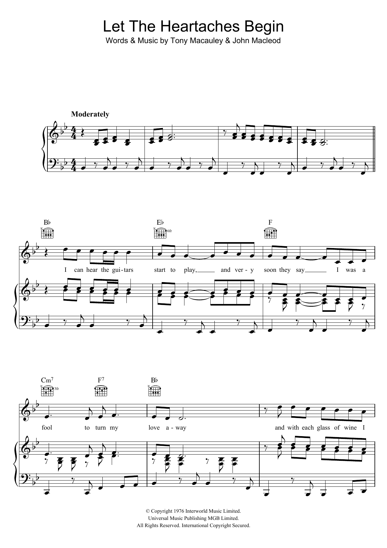 Download Long John Baldry Let The Heartaches Begin Sheet Music and learn how to play Piano, Vocal & Guitar (Right-Hand Melody) PDF digital score in minutes