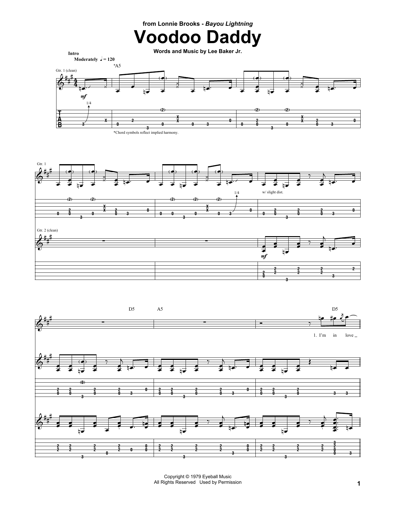 Download Lee Baker Jr. Voodoo Daddy Sheet Music and learn how to play Guitar Tab PDF digital score in minutes