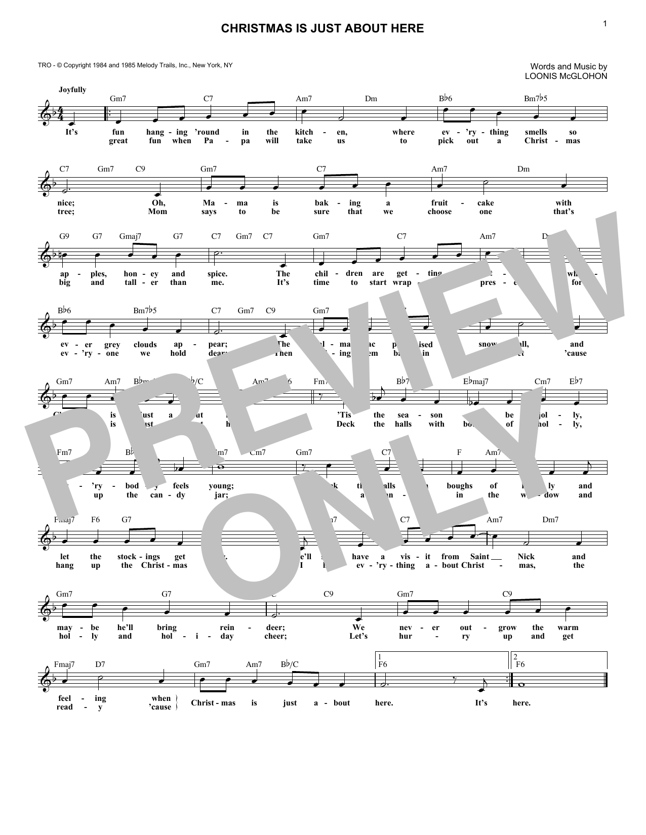 Download Loonis McGlohon Christmas Is Just About Here Sheet Music and learn how to play Easy Guitar PDF digital score in minutes