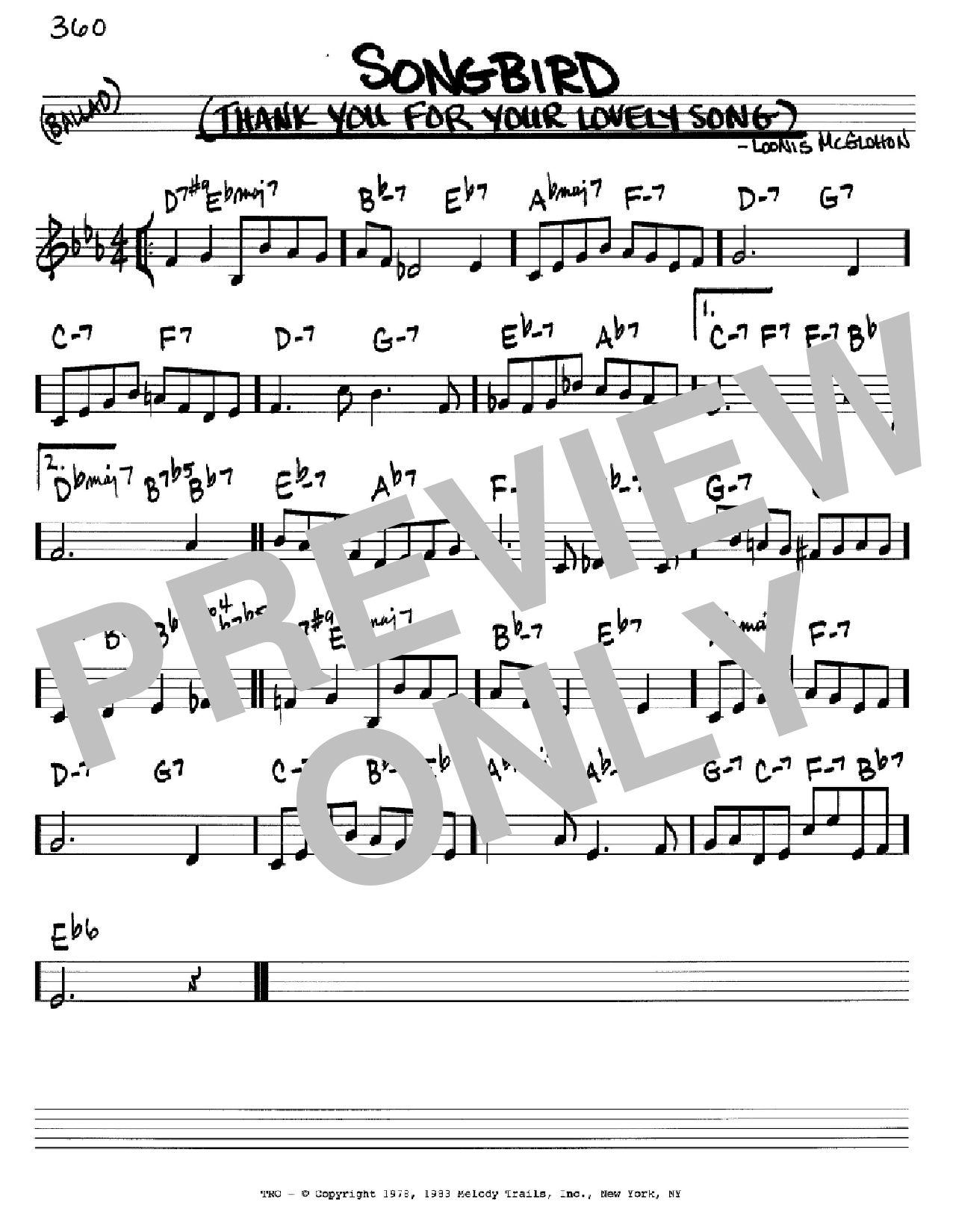 Download Loonis McGlohon Songbird (Thank You For Your Lovely Song) Sheet Music and learn how to play Real Book – Melody, Lyrics & Chords PDF digital score in minutes