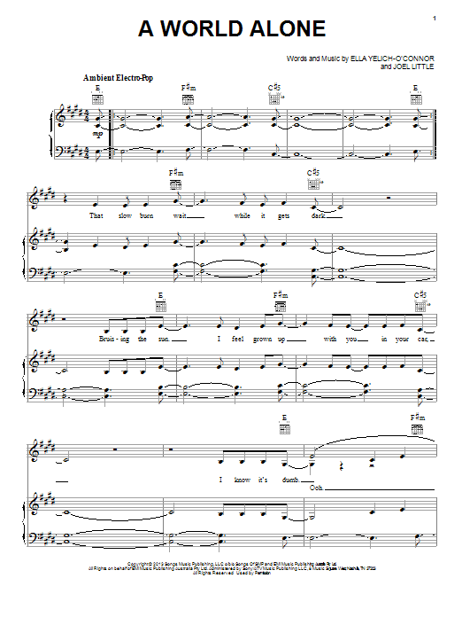 Download Lorde A World Alone Sheet Music and learn how to play Piano, Vocal & Guitar (Right-Hand Melody) PDF digital score in minutes