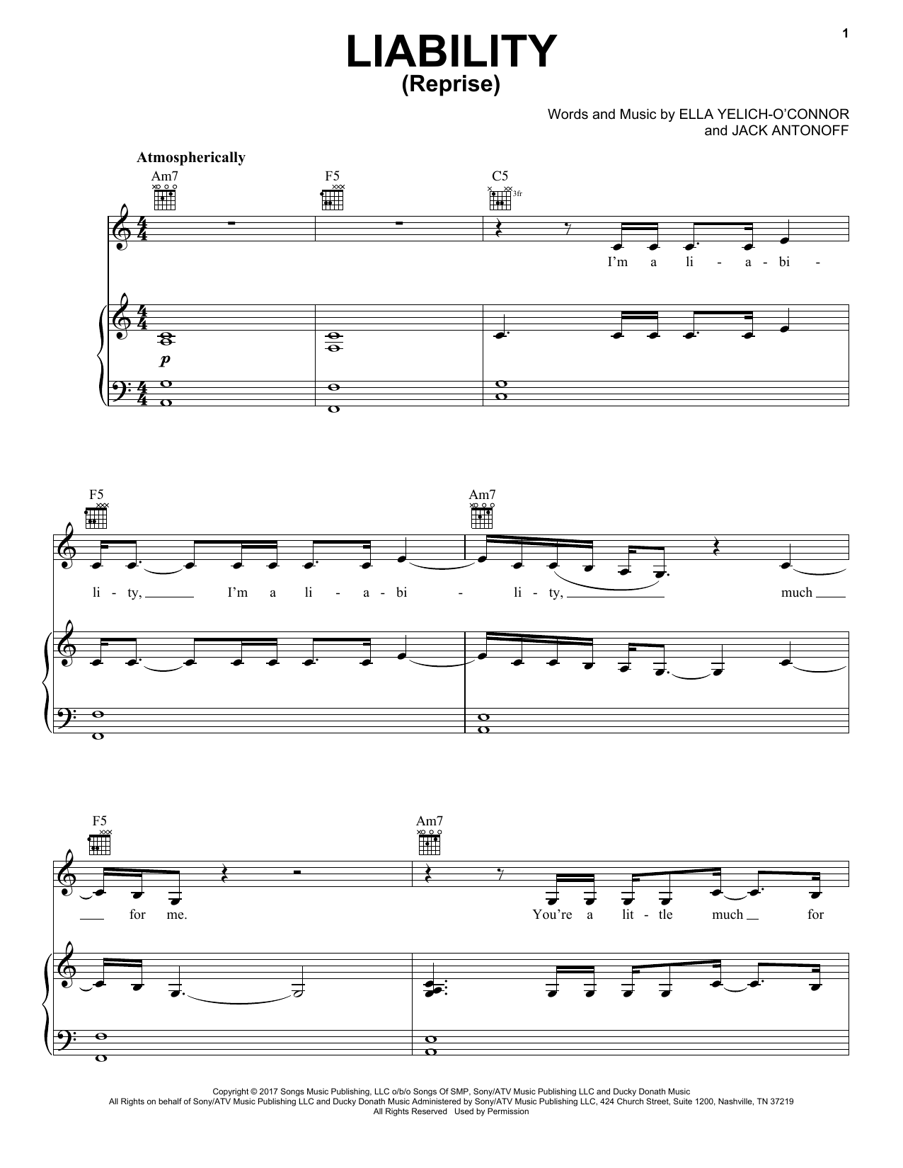 Download Lorde Liability (Reprise) Sheet Music and learn how to play Piano, Vocal & Guitar (Right-Hand Melody) PDF digital score in minutes