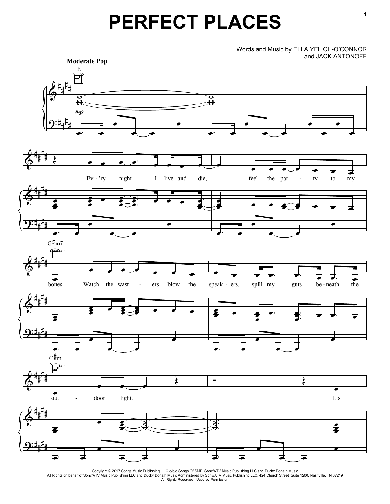 Download Lorde Perfect Places Sheet Music and learn how to play Piano, Vocal & Guitar (Right-Hand Melody) PDF digital score in minutes
