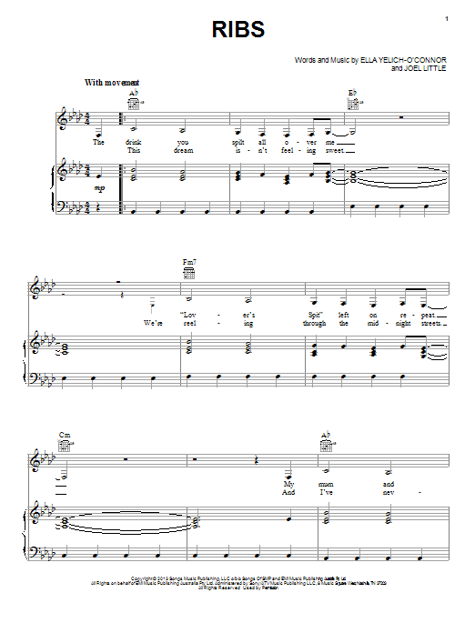 Download Lorde Ribs Sheet Music and learn how to play Easy Piano PDF digital score in minutes