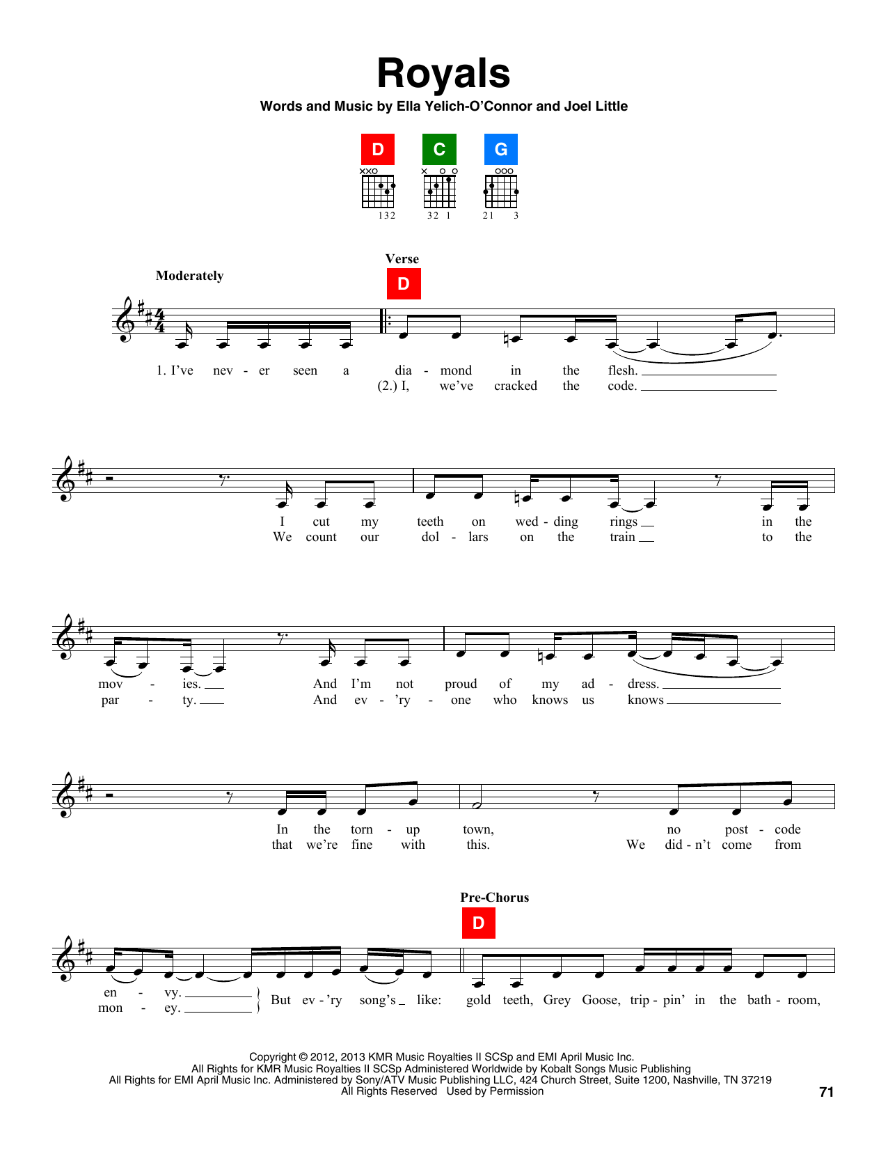 Download Lorde Royals Sheet Music and learn how to play GTRENS PDF digital score in minutes