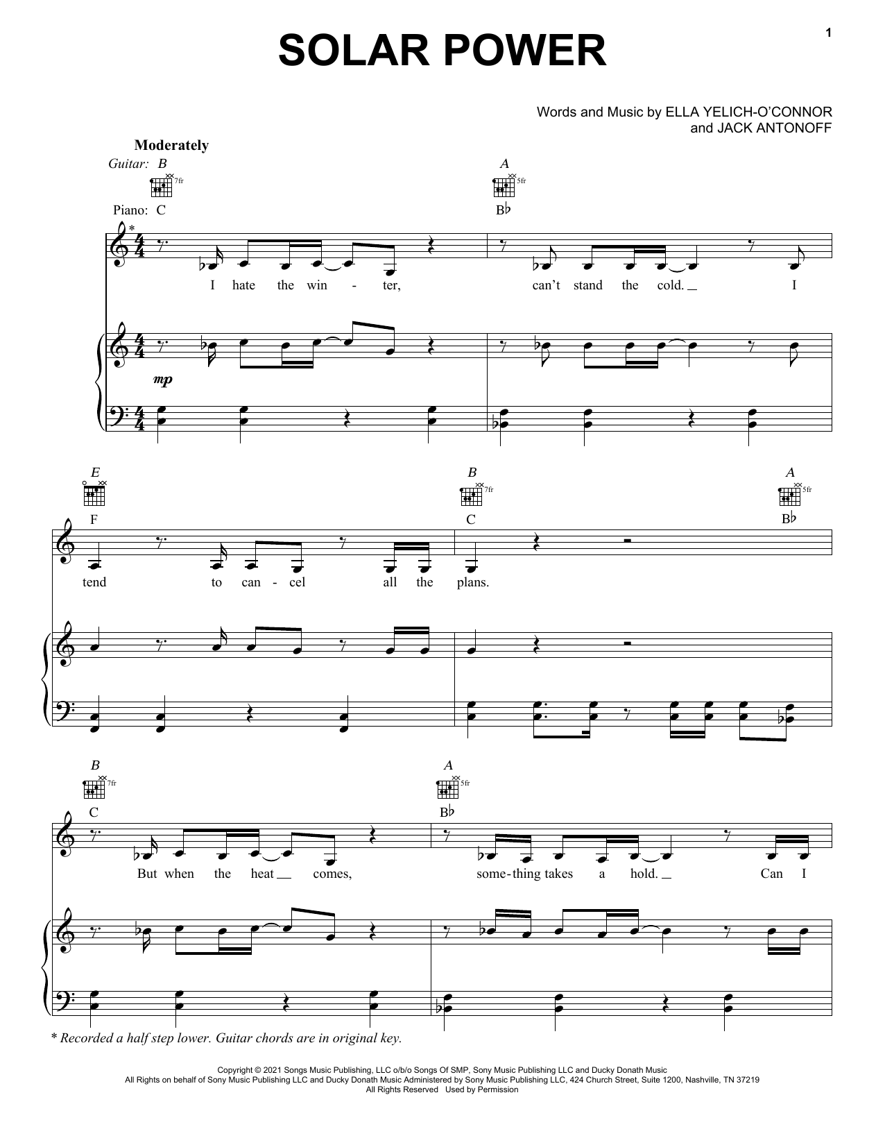 Download Lorde Solar Power Sheet Music and learn how to play Easy Guitar Tab PDF digital score in minutes