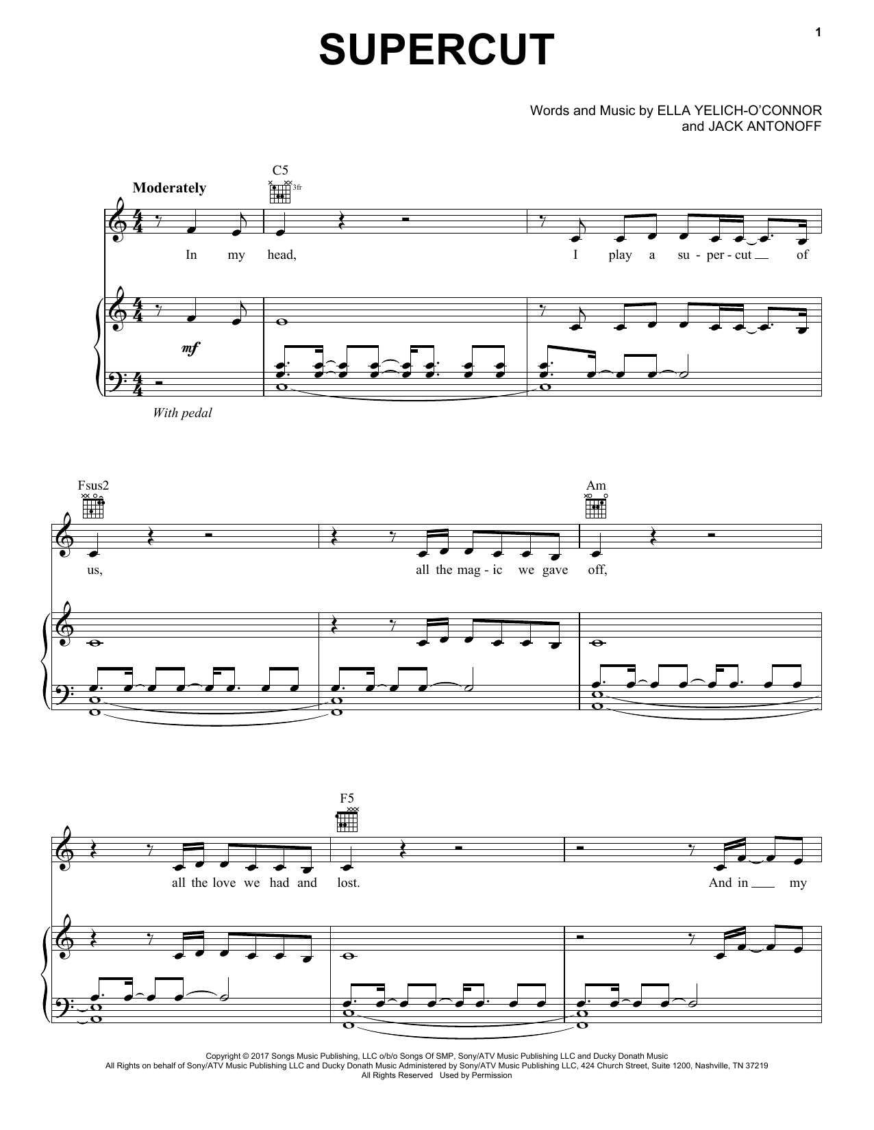 Download Lorde Supercut Sheet Music and learn how to play Piano, Vocal & Guitar (Right-Hand Melody) PDF digital score in minutes