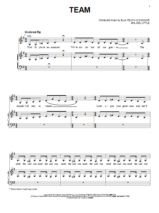 Download Lorde Team Sheet Music and learn how to play Piano PDF digital score in minutes