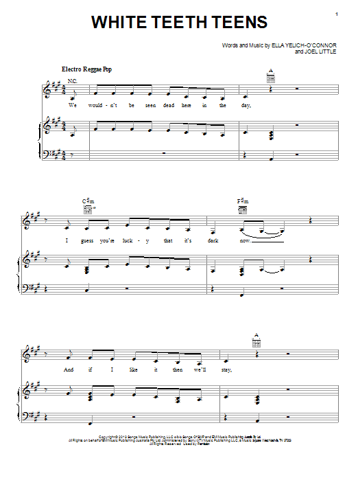 Download Lorde White Teeth Teens Sheet Music and learn how to play Piano, Vocal & Guitar (Right-Hand Melody) PDF digital score in minutes