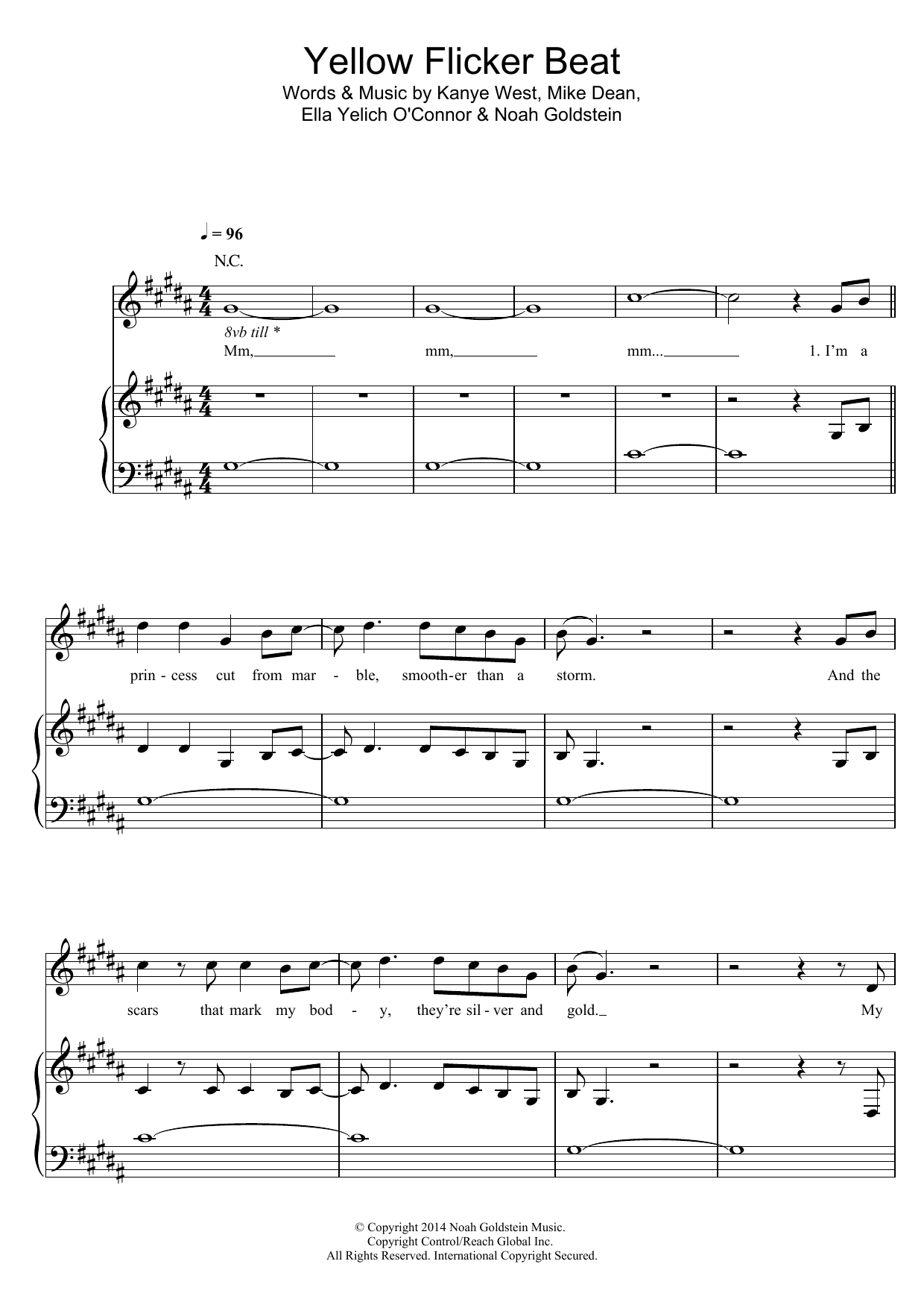 Download Lorde Yellow Flicker Beat Sheet Music and learn how to play Easy Piano PDF digital score in minutes