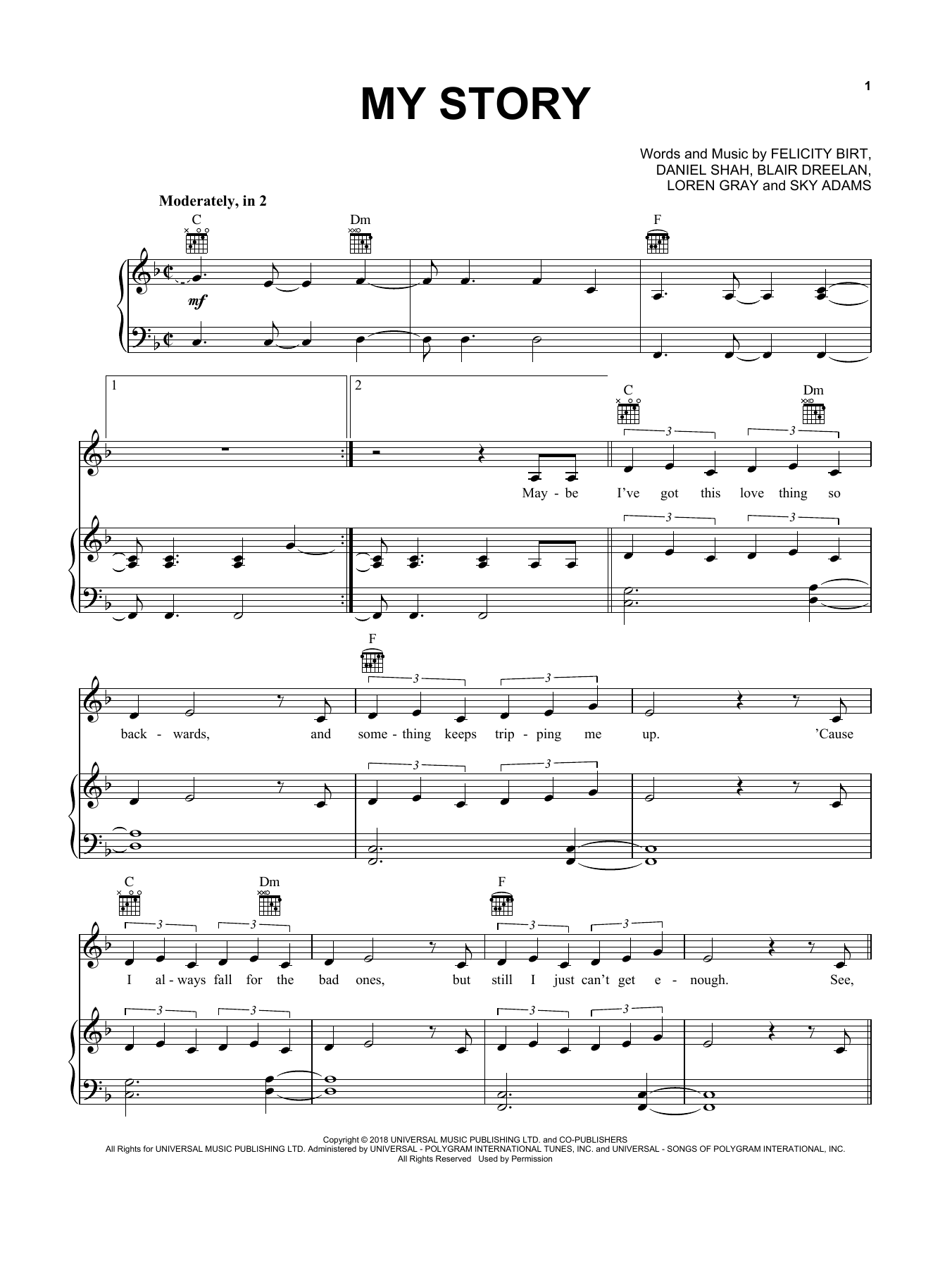 Download Loren Gray My Story Sheet Music and learn how to play Piano, Vocal & Guitar (Right-Hand Melody) PDF digital score in minutes