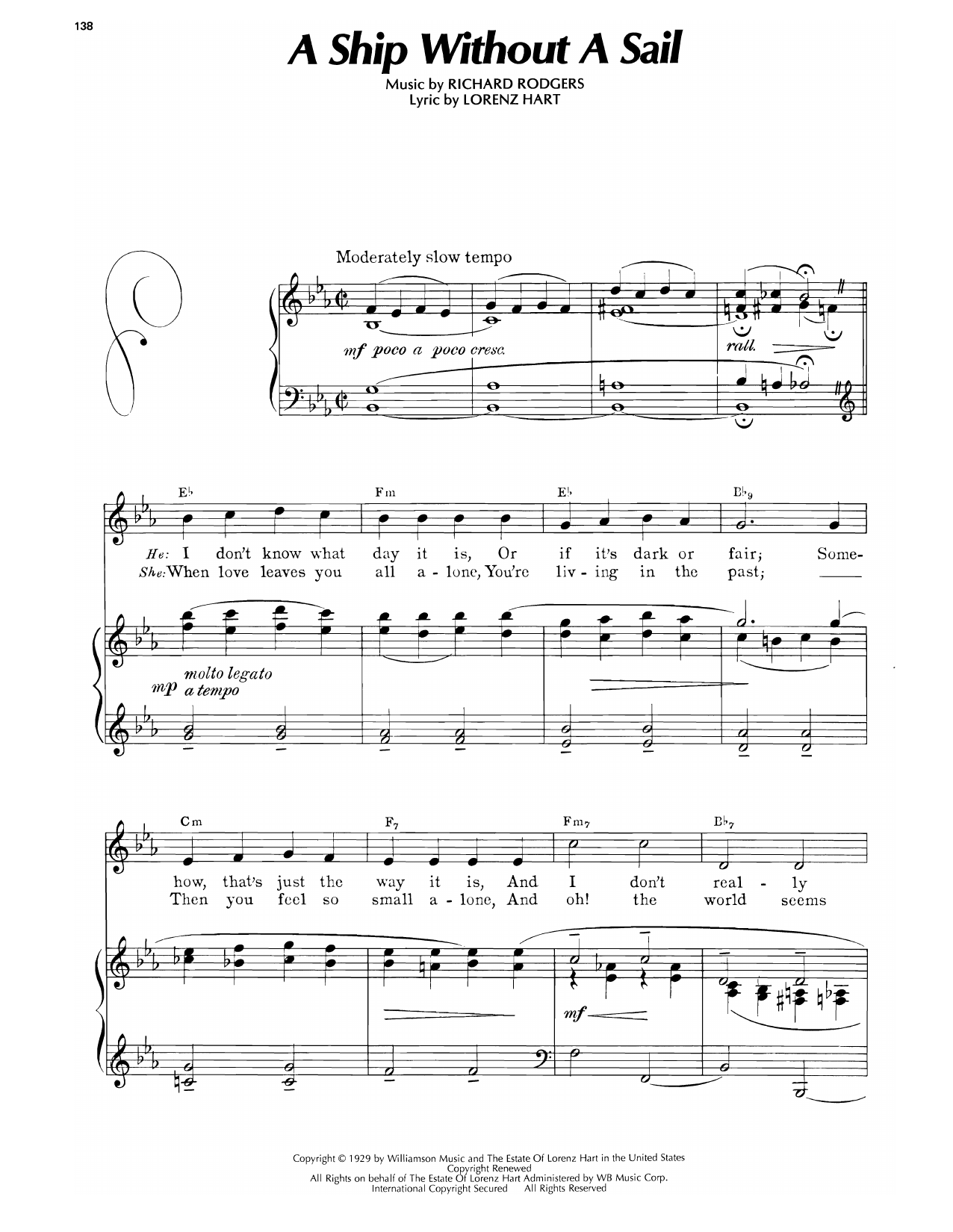 Download Lorenz Hart A Ship Without A Sail (from Heads Up!) Sheet Music and learn how to play Piano, Vocal & Guitar Chords (Right-Hand Melody) PDF digital score in minutes