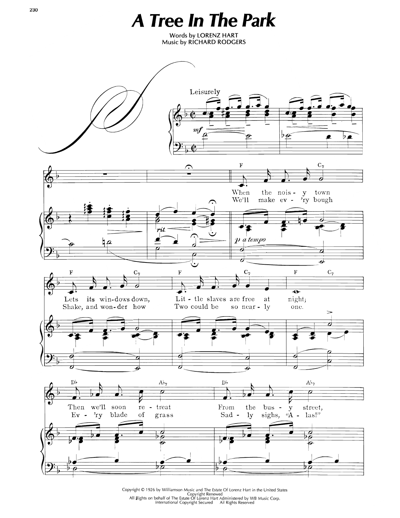 Download Lorenz Hart A Tree In The Park (from Peggy-Ann) Sheet Music and learn how to play Piano, Vocal & Guitar Chords (Right-Hand Melody) PDF digital score in minutes