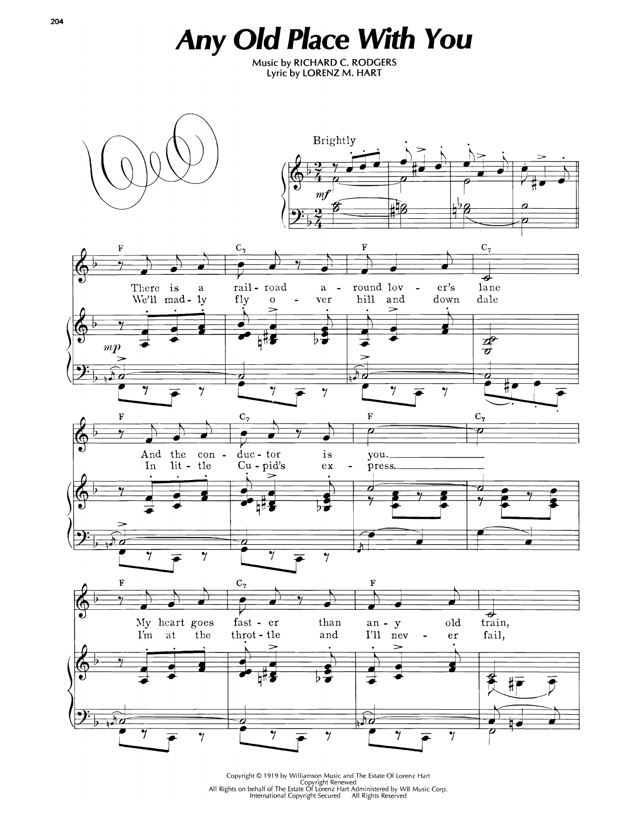 Download Lorenz Hart Any Old Place With You Sheet Music and learn how to play Piano, Vocal & Guitar Chords (Right-Hand Melody) PDF digital score in minutes