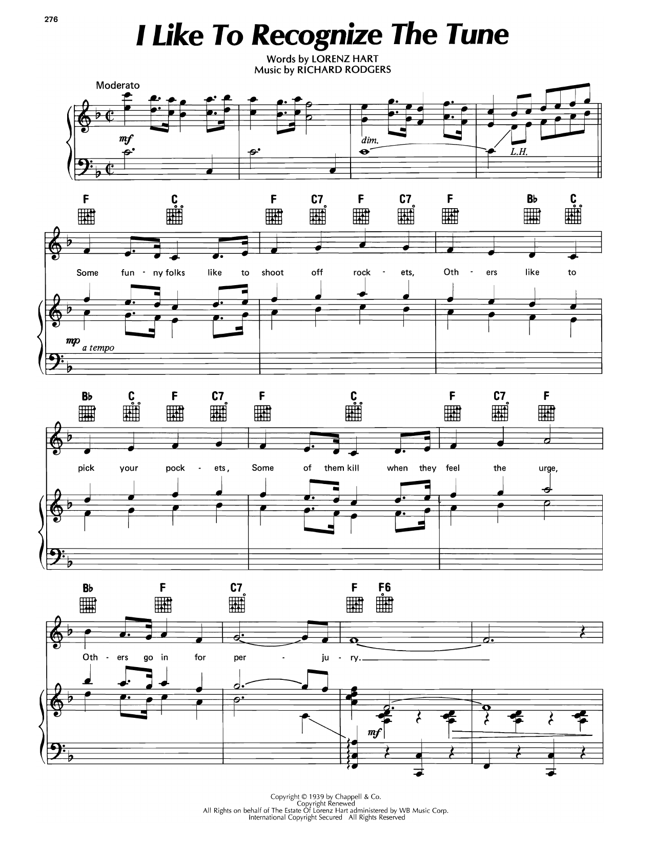 Download Lorenz Hart I Like To Recognize The Tune (from Too Many Girls) Sheet Music and learn how to play Piano, Vocal & Guitar Chords (Right-Hand Melody) PDF digital score in minutes