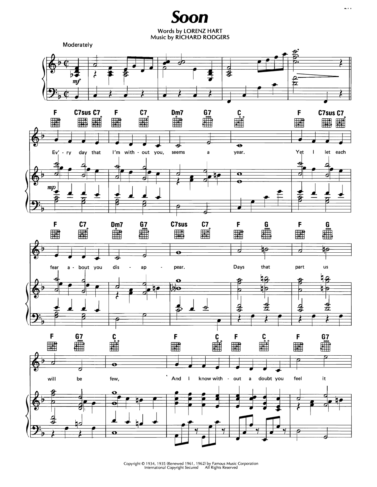 Download Lorenz Hart Soon (from Mississippi) Sheet Music and learn how to play Piano, Vocal & Guitar Chords (Right-Hand Melody) PDF digital score in minutes