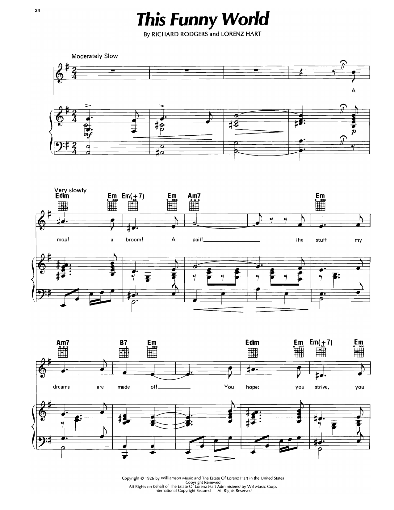 Download Lorenz Hart This Funny World (from Pal Joey) Sheet Music and learn how to play Piano, Vocal & Guitar Chords (Right-Hand Melody) PDF digital score in minutes