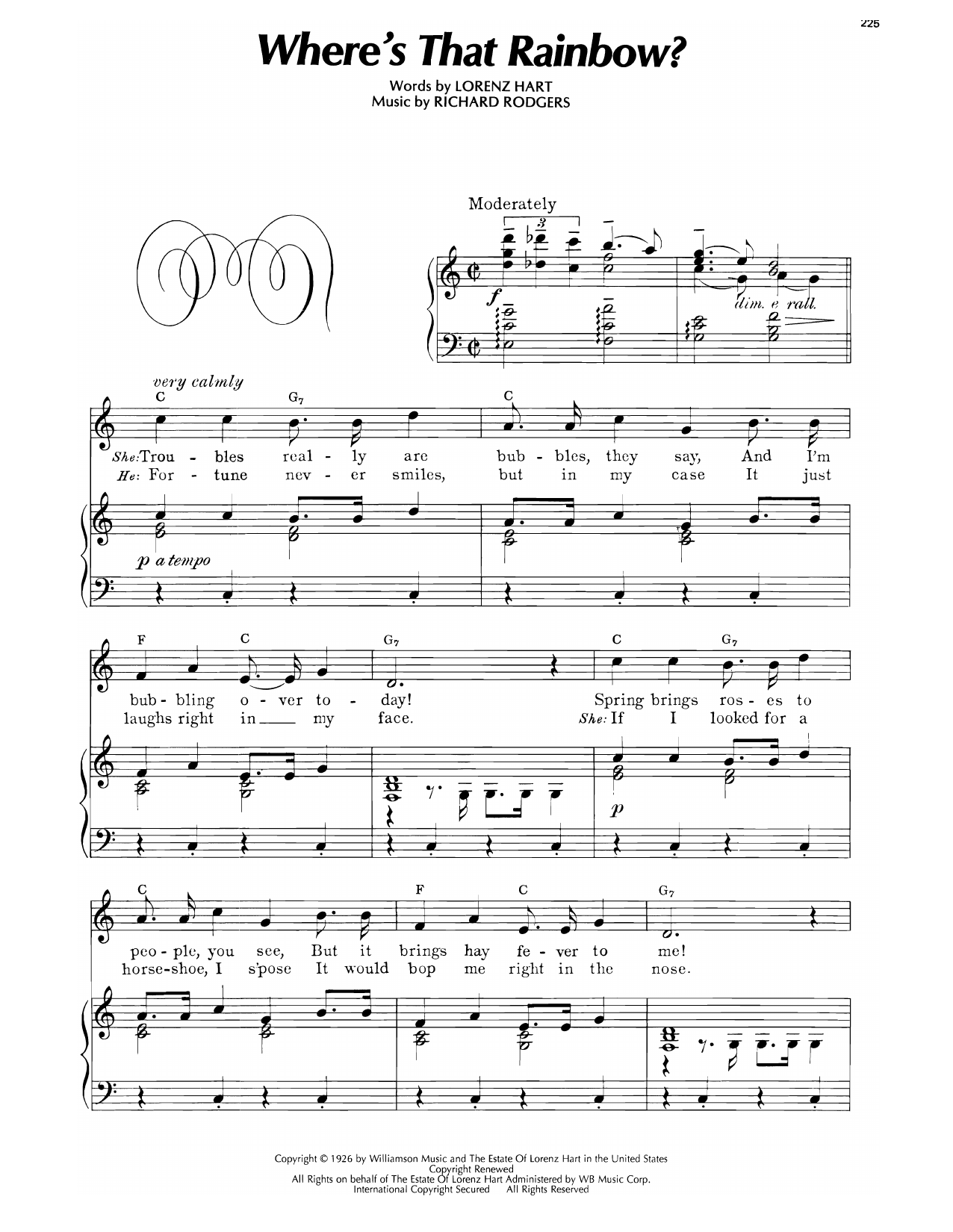 Download Lorenz Hart Where's That Rainbow? (from Peggy-Ann) Sheet Music and learn how to play Piano, Vocal & Guitar Chords (Right-Hand Melody) PDF digital score in minutes