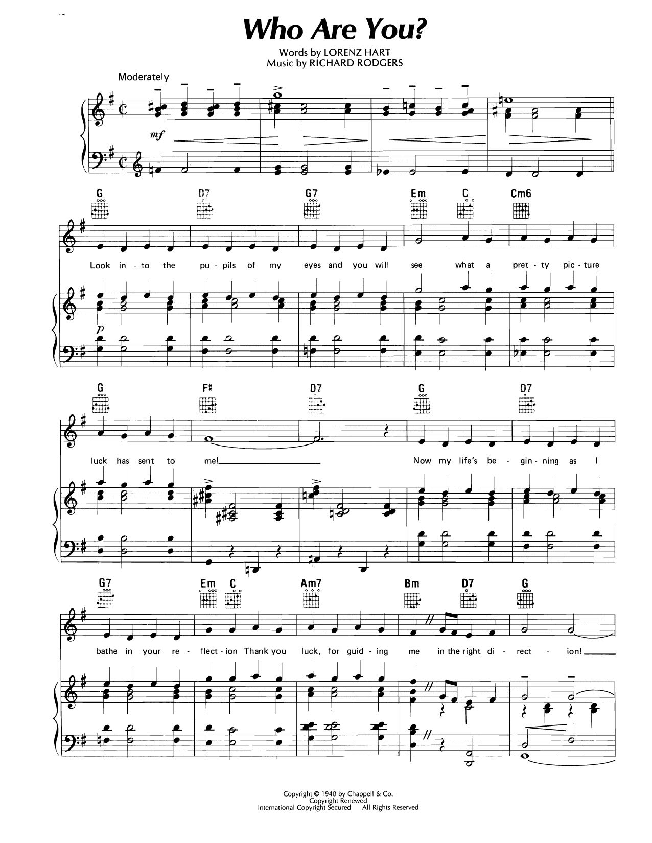 Download Lorenz Hart Who Are You? (from The Boys From Syracuse) Sheet Music and learn how to play Piano, Vocal & Guitar Chords (Right-Hand Melody) PDF digital score in minutes