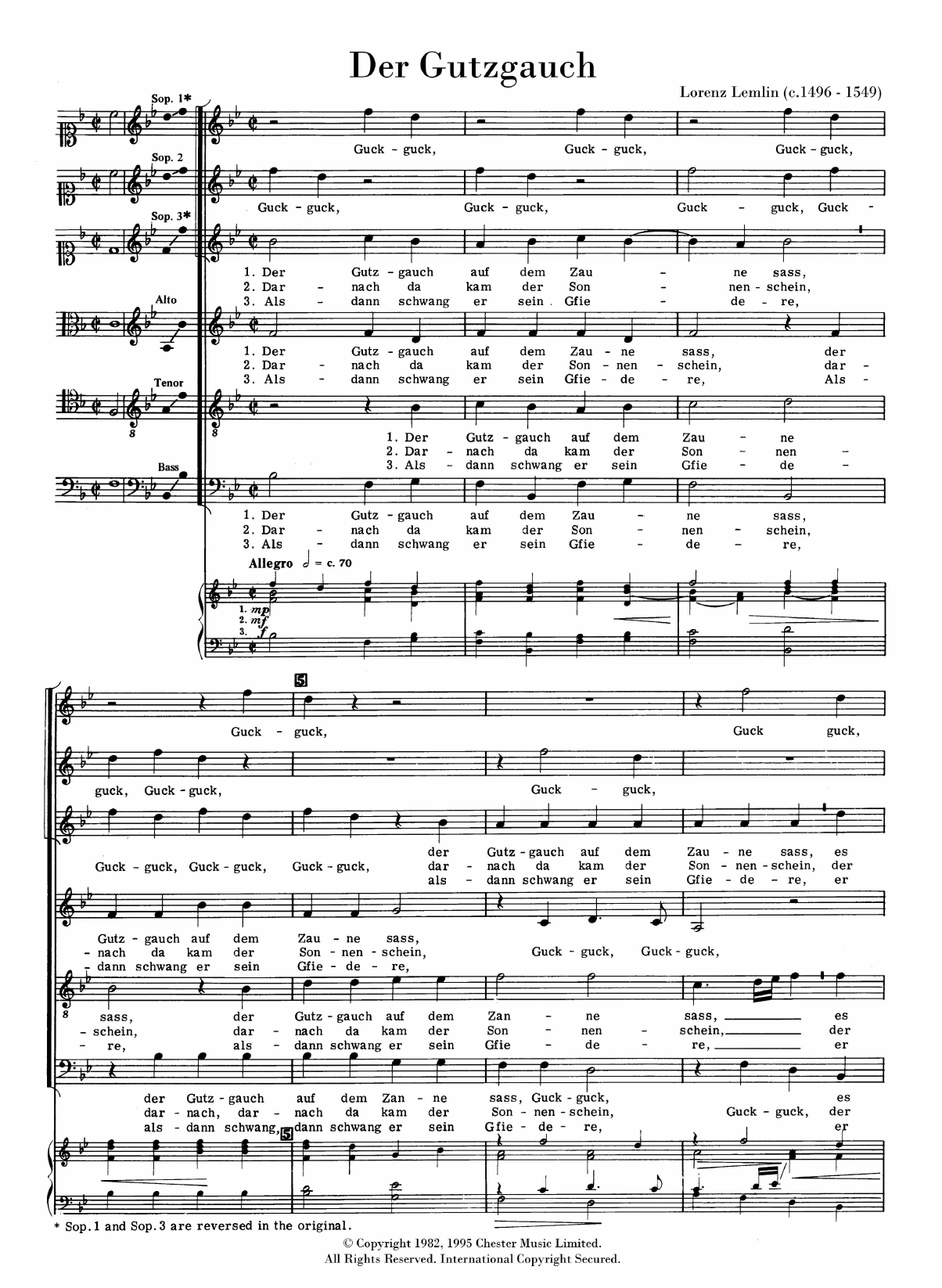 Download Lorenz Lemlin Der Gutzgauch Sheet Music and learn how to play SATB Choir PDF digital score in minutes