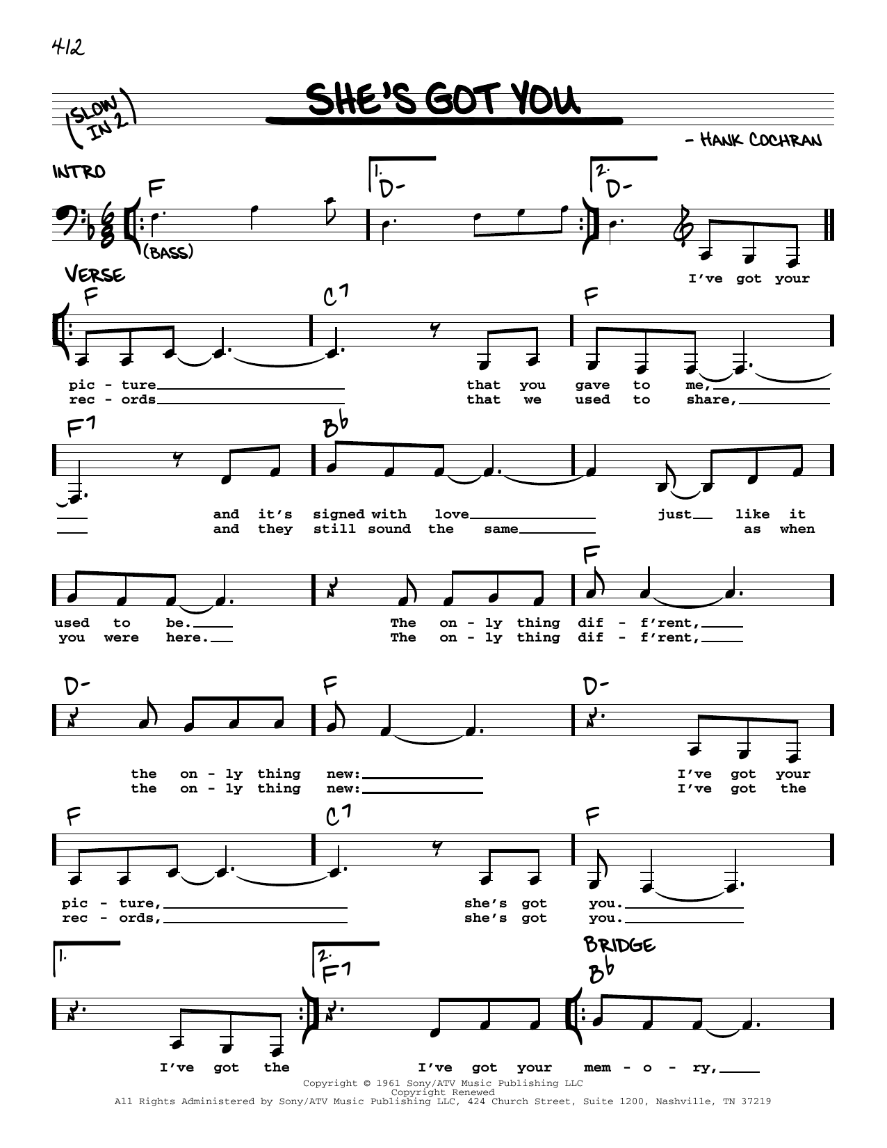 Download Loretta Lynn She's Got You Sheet Music and learn how to play Real Book – Melody, Lyrics & Chords PDF digital score in minutes