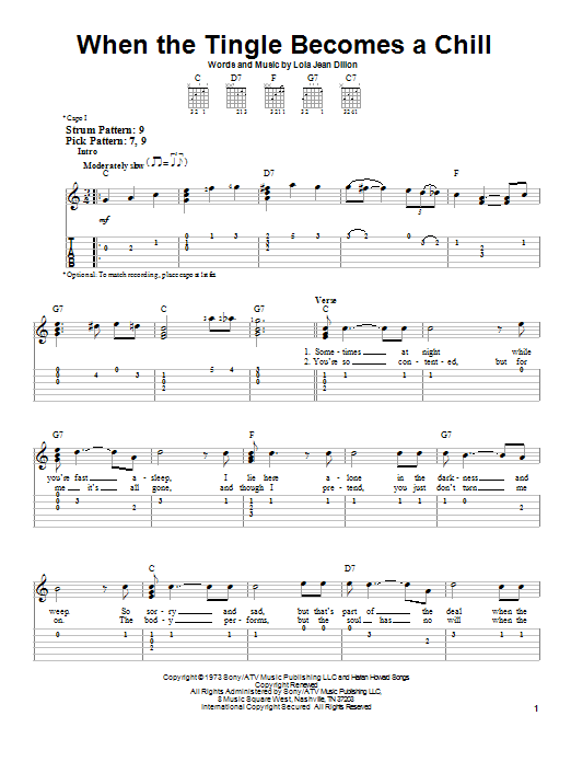 Download Loretta Lynn When The Tingle Becomes A Chill Sheet Music and learn how to play Easy Guitar Tab PDF digital score in minutes