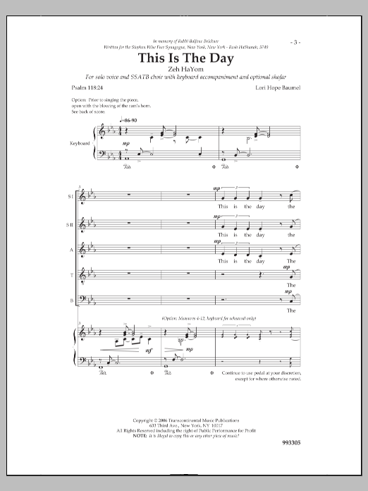 Download Lori Hope Baumel This Is the Day Sheet Music and learn how to play SSATB Choir PDF digital score in minutes