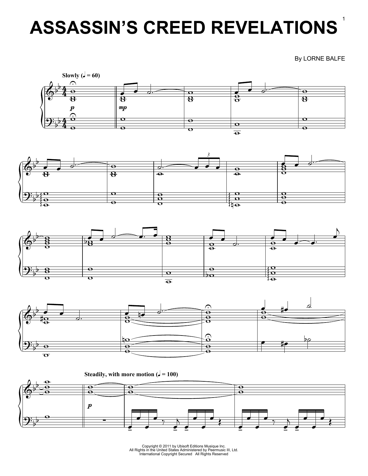 Download Lorne Balfe Assassin's Creed Revelations Sheet Music and learn how to play Easy Piano PDF digital score in minutes