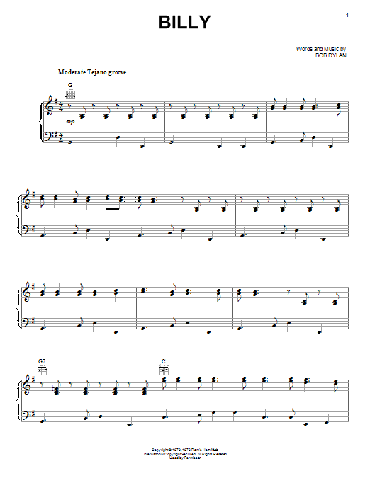 Download Los Lobos Billy Sheet Music and learn how to play Piano, Vocal & Guitar (Right-Hand Melody) PDF digital score in minutes
