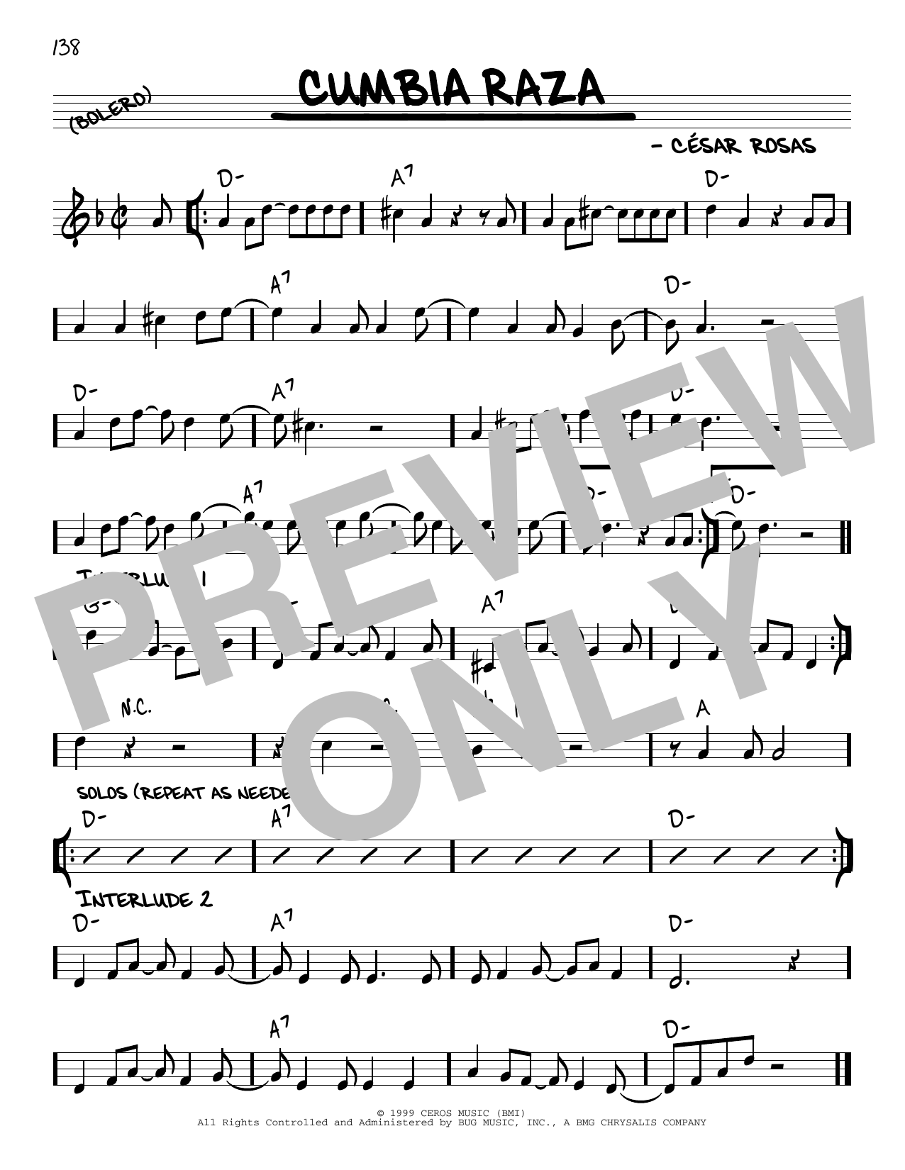 Download Los Lobos Cumbia Raza Sheet Music and learn how to play Real Book – Melody & Chords PDF digital score in minutes