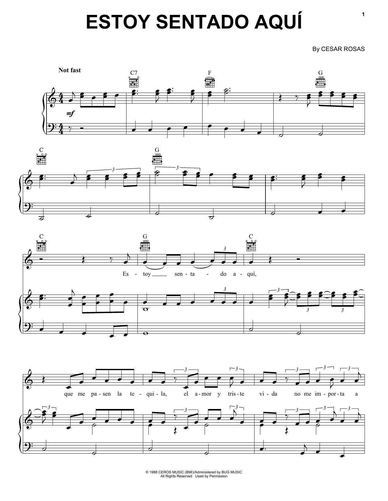 Download Los Lobos Estoy Sentado Aqui Sheet Music and learn how to play Piano, Vocal & Guitar Chords (Right-Hand Melody) PDF digital score in minutes