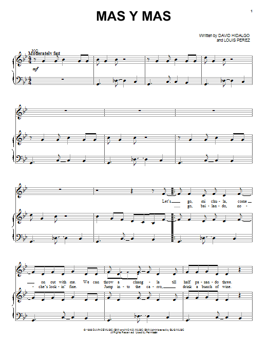 Download Los Lobos Mas Y Mas Sheet Music and learn how to play Piano, Vocal & Guitar (Right-Hand Melody) PDF digital score in minutes