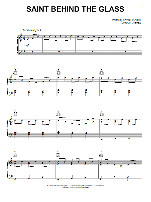 Download Los Lobos Saint Behind The Glass Sheet Music and learn how to play Piano, Vocal & Guitar (Right-Hand Melody) PDF digital score in minutes