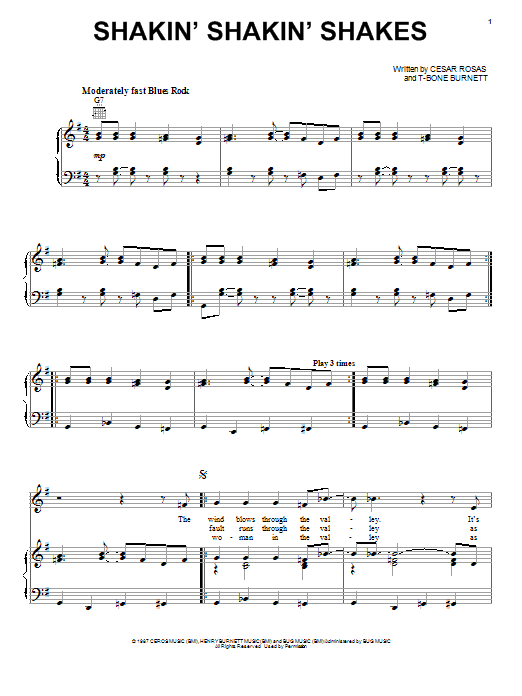 Download Los Lobos Shakin' Shakin' Shakes Sheet Music and learn how to play Piano, Vocal & Guitar (Right-Hand Melody) PDF digital score in minutes