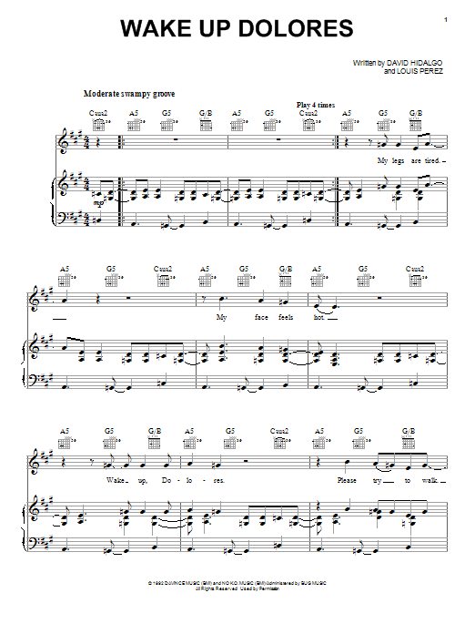 Download Los Lobos Wake Up Dolores Sheet Music and learn how to play Piano, Vocal & Guitar (Right-Hand Melody) PDF digital score in minutes