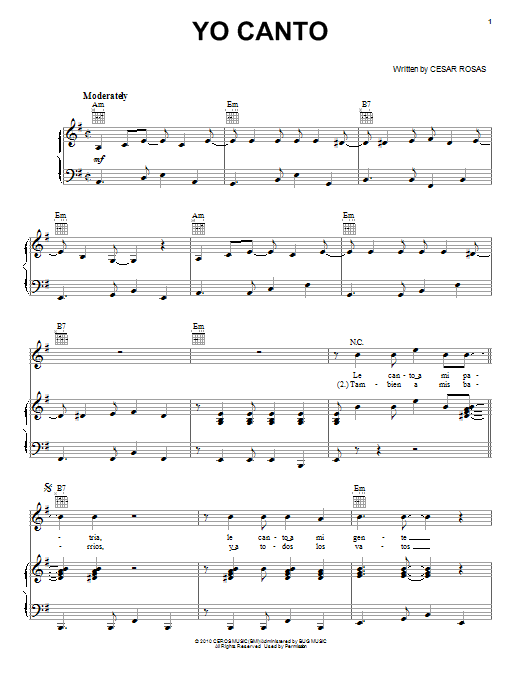 Download Los Lobos Yo Canto Sheet Music and learn how to play Piano, Vocal & Guitar (Right-Hand Melody) PDF digital score in minutes