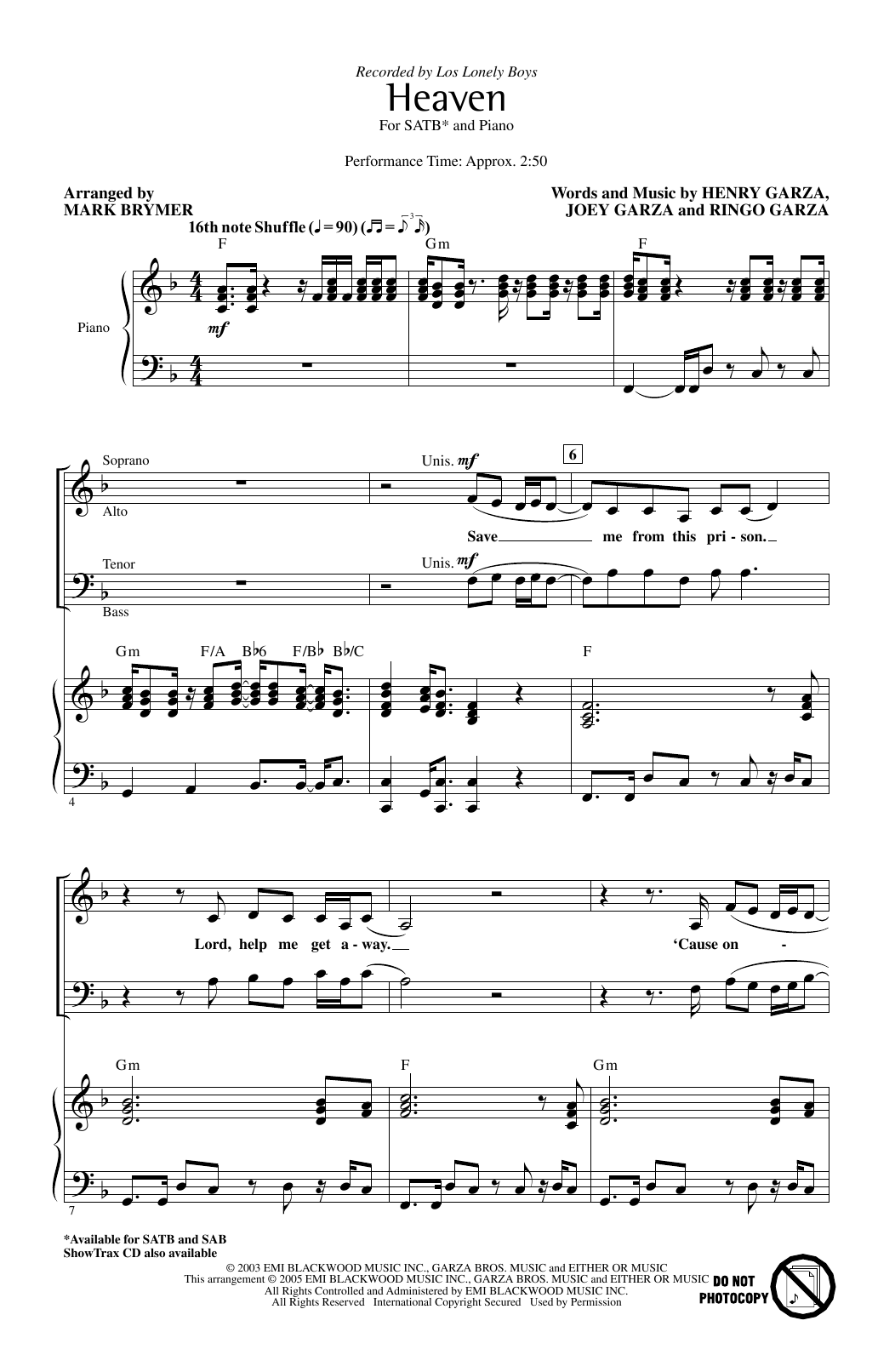 Download Los Lonely Boys Heaven (arr. Mark Brymer) Sheet Music and learn how to play SATB Choir PDF digital score in minutes