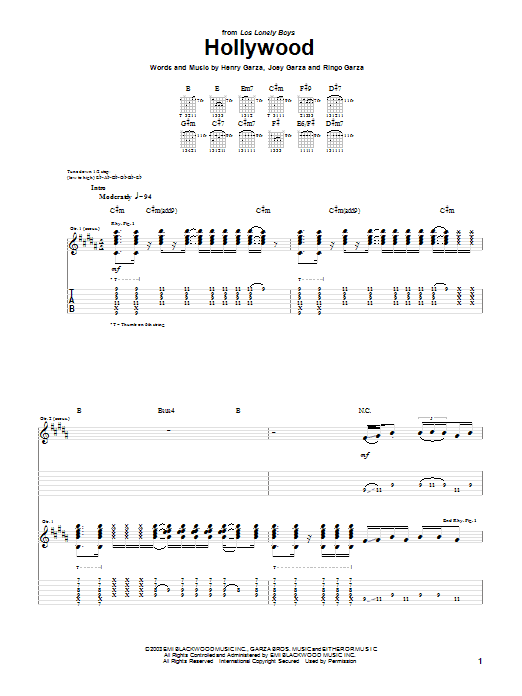 Download Los Lonely Boys Hollywood Sheet Music and learn how to play Guitar Tab PDF digital score in minutes