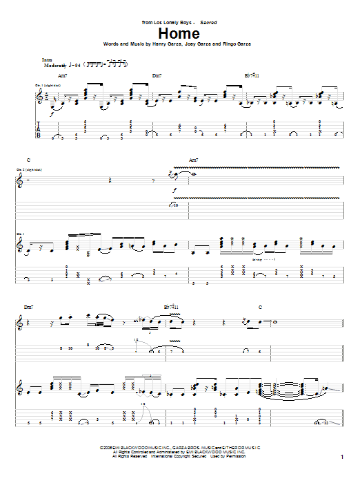 Download Los Lonely Boys Home Sheet Music and learn how to play Guitar Tab PDF digital score in minutes