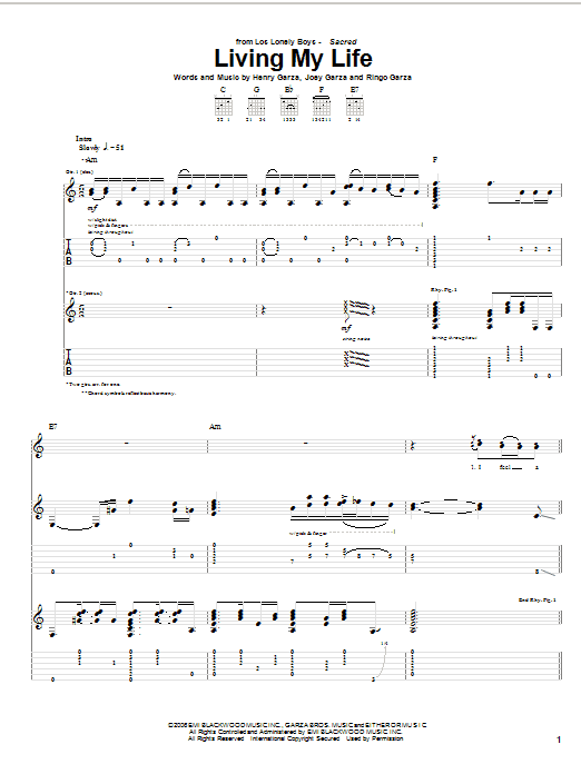 Download Los Lonely Boys Living My Life Sheet Music and learn how to play Guitar Tab PDF digital score in minutes