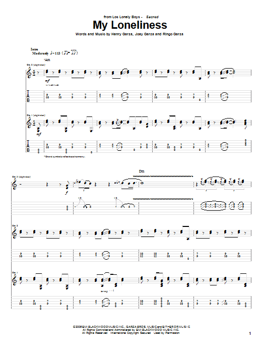 Download Los Lonely Boys My Loneliness Sheet Music and learn how to play Guitar Tab PDF digital score in minutes