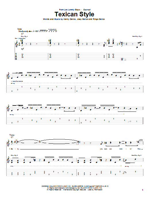 Download Los Lonely Boys Texican Style Sheet Music and learn how to play Guitar Tab PDF digital score in minutes